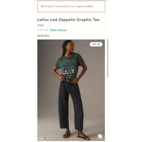 LETLUV Led Zeppelin Graphic Tee, Size XL / P2P 23” New w/o Tag MSRP $88 - Picture 7 of 8